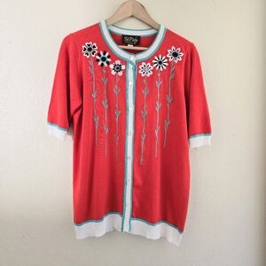 Bob Mackie knit button down top M